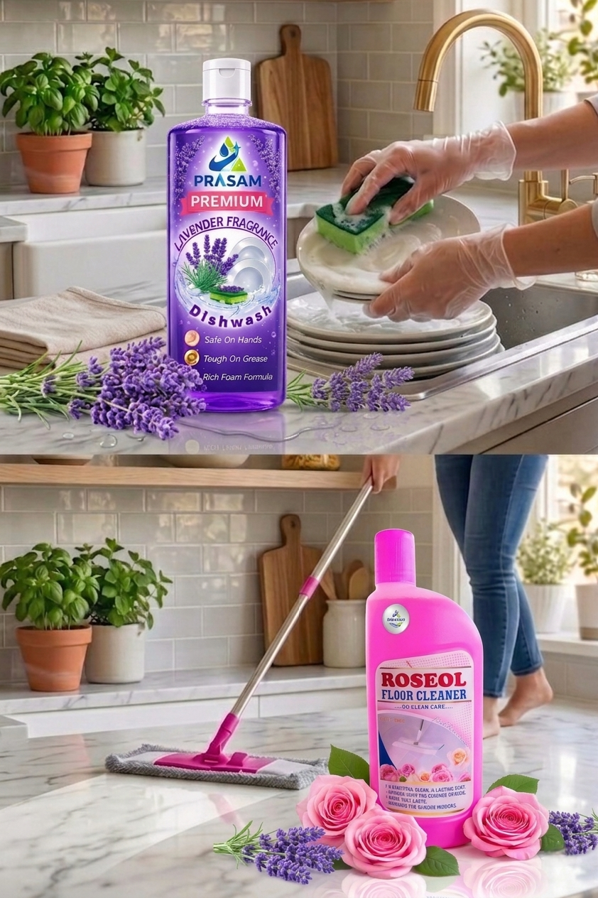 Lavender Fragrance Dishwash & Rose Floor Cleaner Combo - Image 2