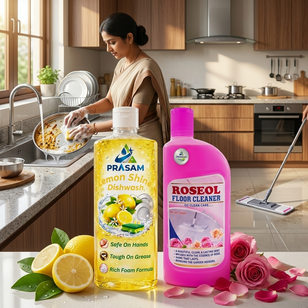 Lemon Fragrance Dishwash & Rose Floor Cleaner Combo (500ml) Each - Image 3