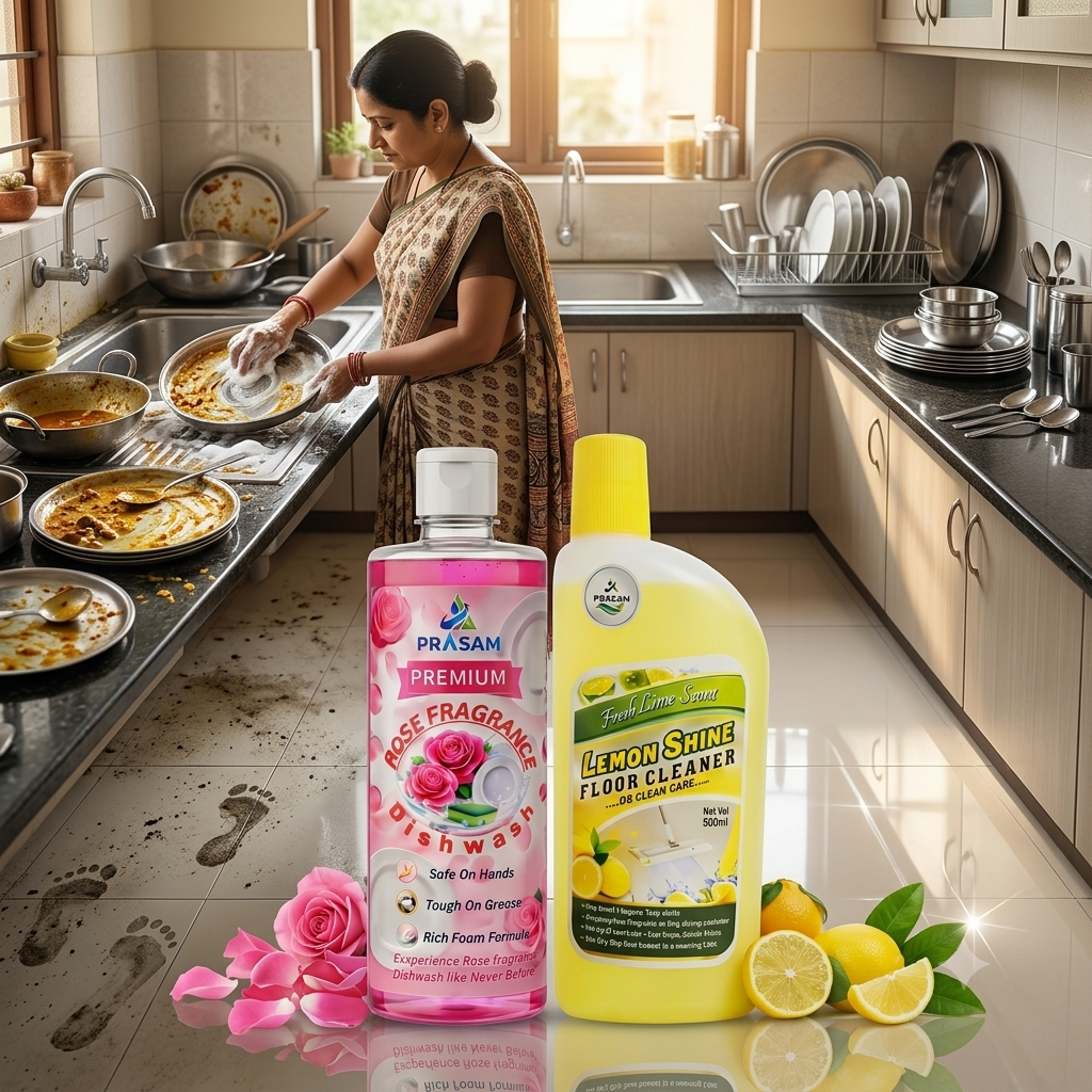 Premium Rose fragrance Dishwash & Lemon shine floor cleaner combo (500ml) Each - Image 3