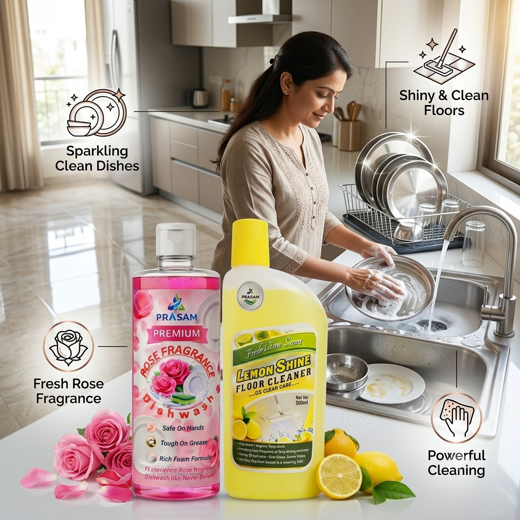 Premium Rose fragrance Dishwash & Lemon shine floor cleaner combo (500ml) Each - Image 2