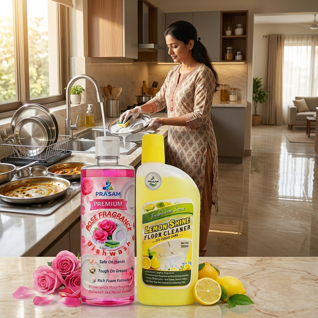 Premium Rose fragrance Dishwash & Lemon shine floor cleaner combo (500ml) Each - Image 4